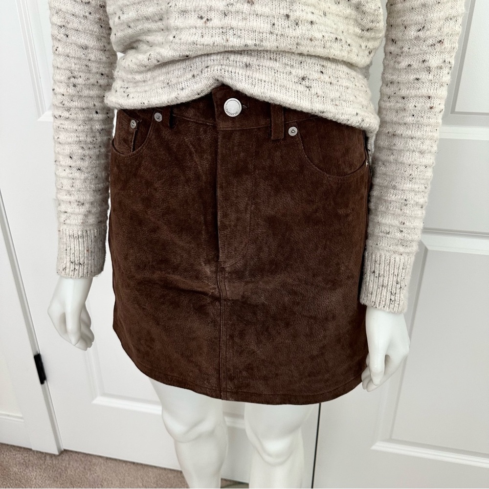 Trending Chocolate Brown Genuine Suede Leather Fall Mini Skirt - Picture 8 of 15